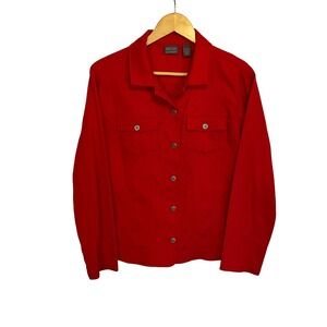 Additions by CHICOS Red Textured Button Front‎ Shirt Jacket Top Size 1